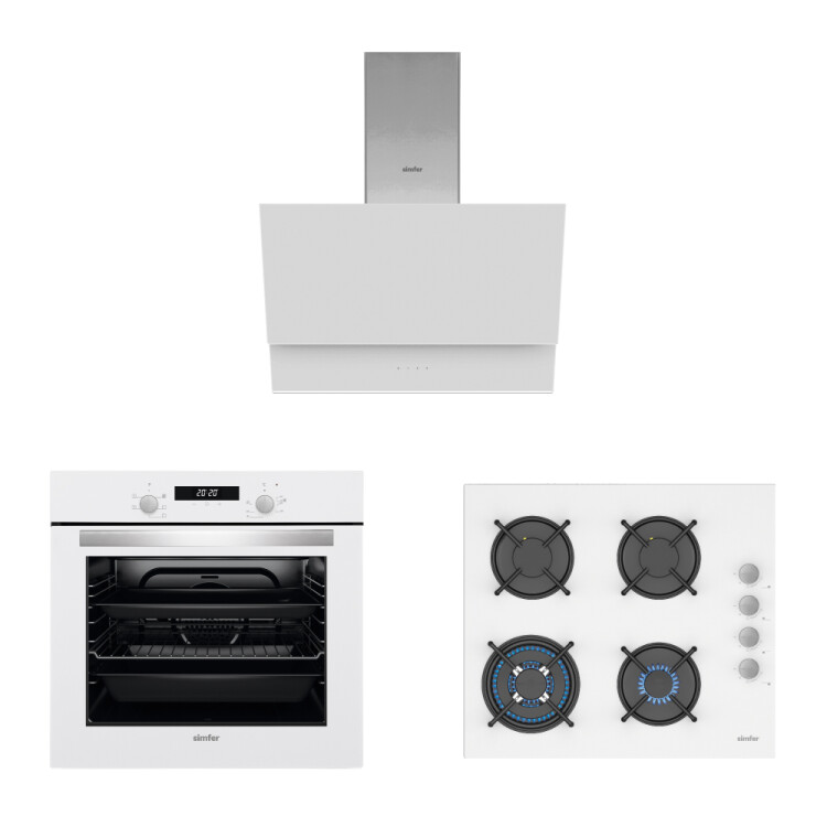 Simfer 6 Fonksiyon 60 Litre Beyaz Elektro Turbo Dijital Ankastre Set (7340 Fırın + 3509 Wok Gözlü Ocak + 8704 Davlumbaz) - Simfer