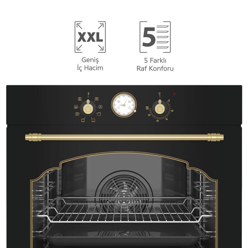 Simfer 7349 8 Fonksiyon Retro Ankastre Fırın Siyah Cam Multi Turbo - 3