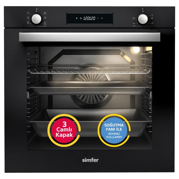 Simfer 7381 8 Fonksiyon Ankastre Fırın Siyah Cam Power Turbo Dijital - SİMFER