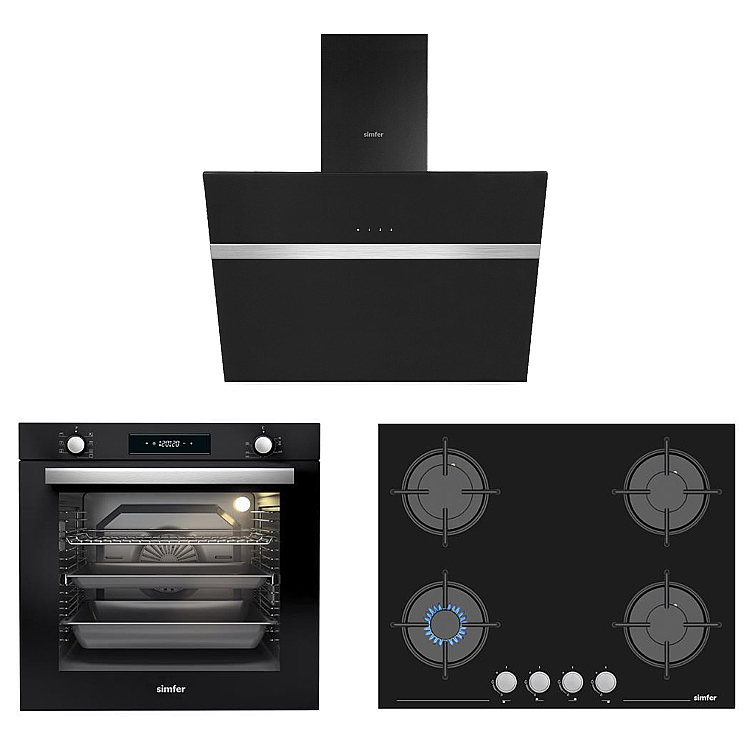 Simfer 8 Fonksiyon Siyah Multi Turbo Dijital 3'lü Ankastre Set (7381 Fırın + 3653 Ocak + 8611 Davlumbaz) - Simfer