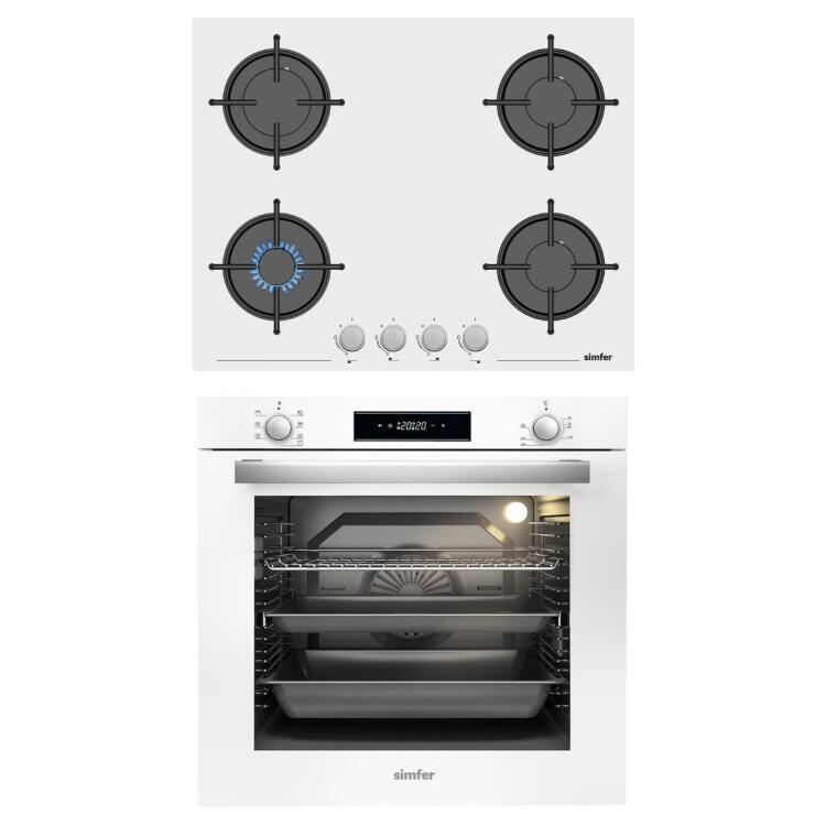 Simfer 8 Fonksiyon 80 Litre Multi Turbo Beyaz İkili Ankastre Set (7382 Ankastre Fırın + 3654 Ankastre Ocak) - Simfer