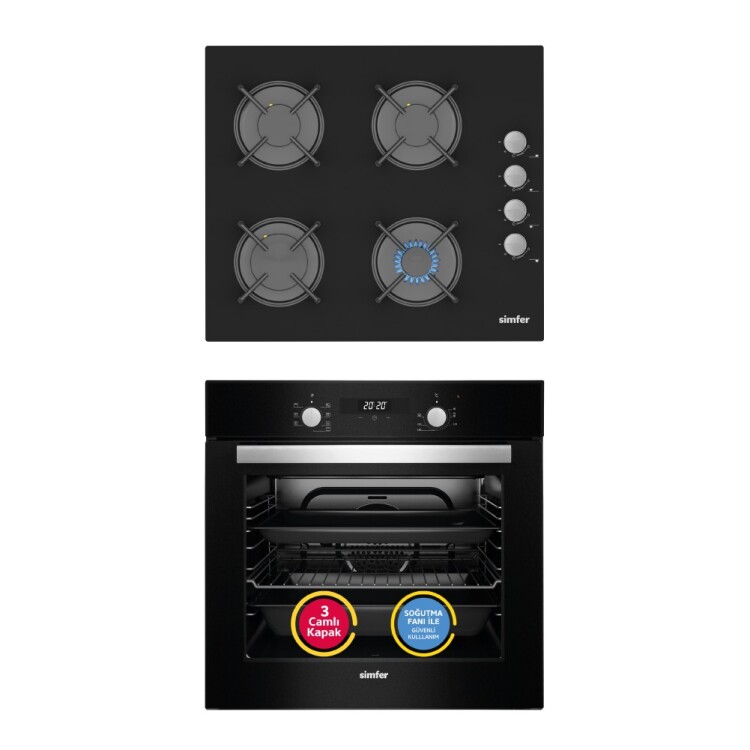 Simfer 8 Fonksiyon Power Turbo Siyah 2'li Ankastre Set (7327 Fırın + 3500 Ocak) - Simfer