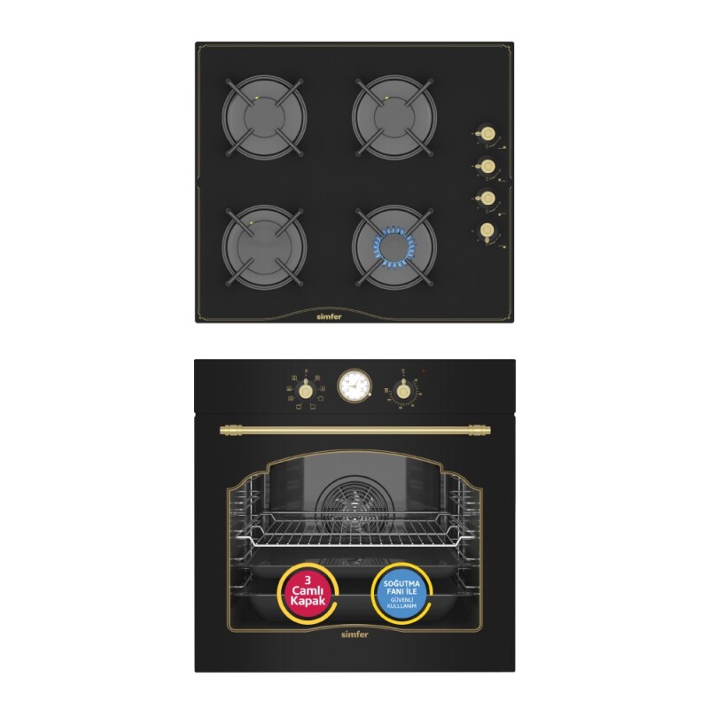 Simfer 8 Fonksiyon Retro Siyah Multi Turbo 2'li Ankastre Set (7349 Fırın + 3325 Ocak) - 1