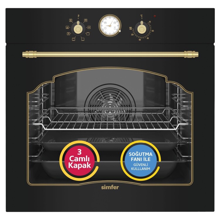 Simfer 8 Fonksiyon Retro Siyah Multi Turbo 2'li Ankastre Set (7349 Fırın + 3325 Ocak) - 2