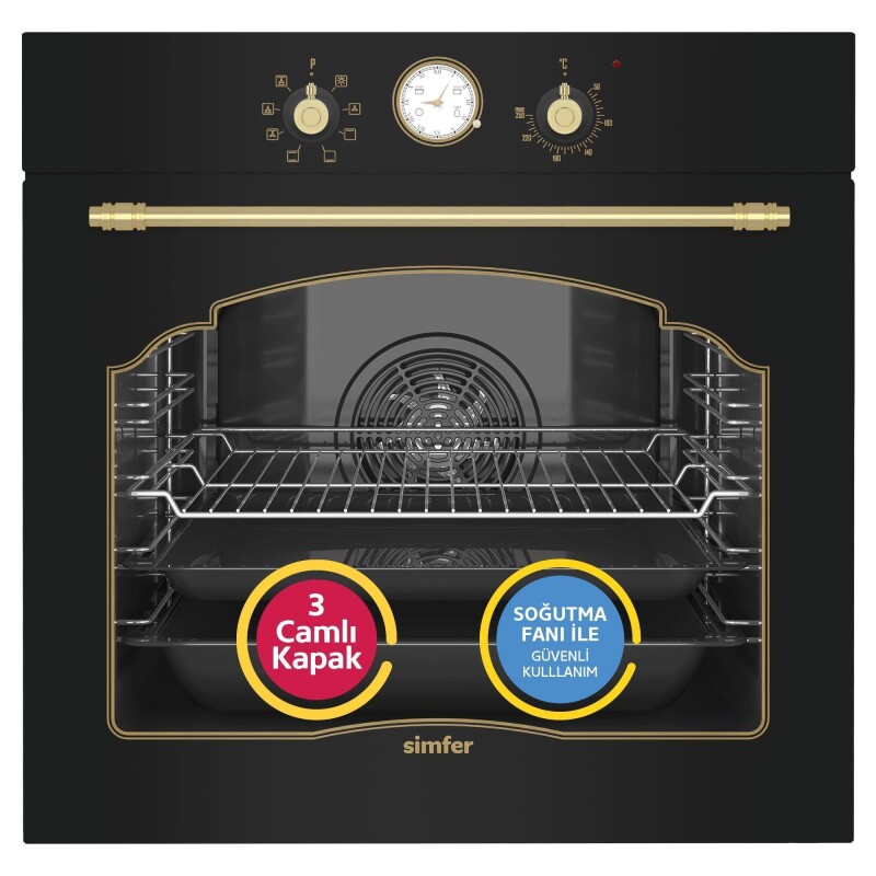 Simfer 8 Fonksiyon Retro Siyah Multi Turbo 2'li Ankastre Set (7349 Fırın + 3325 Ocak) - 2