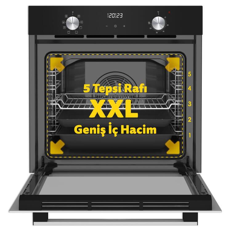 Simfer 8208 9 Fonksiyon QS Siyah Cam Ankastre Fırın Power Turbo Dijital - 2