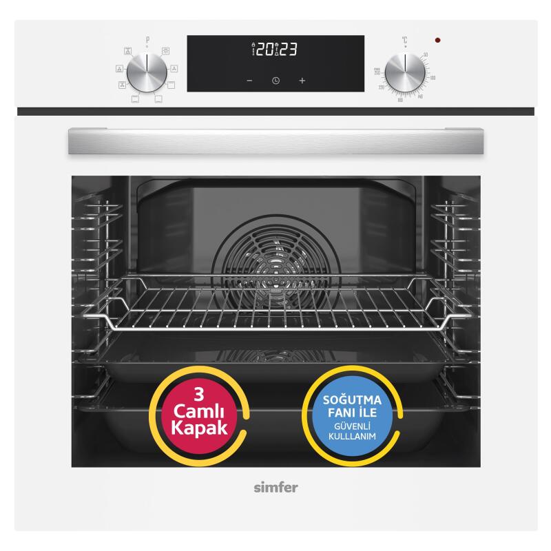 Simfer 8209 9 Fonksiyon QS Beyaz Cam Ankastre Fırın Power Turbo Dijital - 1