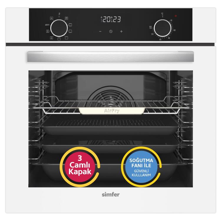 Simfer 8216 10 Fonksiyon Airfry Beyaz Cam Ankastre Fırın Dijital - SİMFER