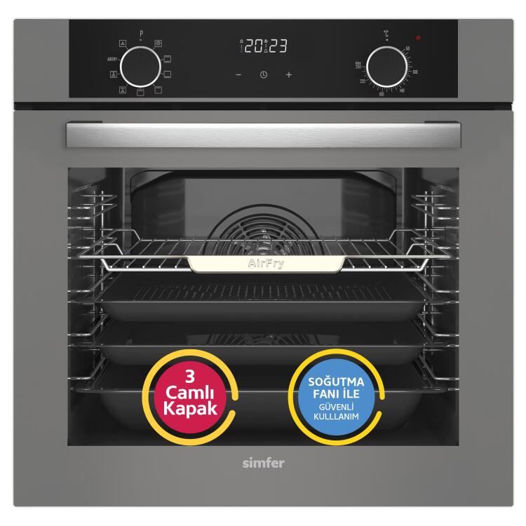Simfer 8217 10 Fonksiyon Airfry Gri Cam Ankastre Fırın Dijital - SİMFER