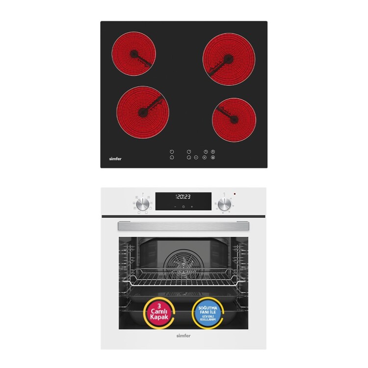 Simfer 9 Fonksiyon QS Beyaz Dijital Power Turbo Elektrikli 2'li Ankastre Set (Fırın + Elektrikli Ocak) - Simfer