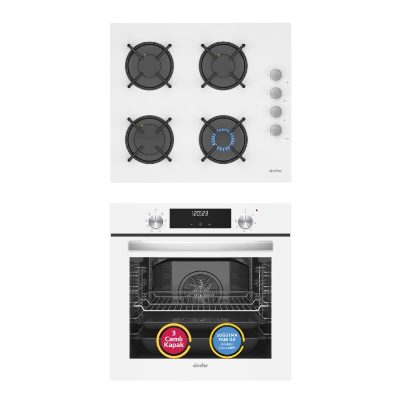 Simfer 9 Fonksiyon QS Dijital Beyaz 2'li Ankastre Set (8209 Fırın + 3507 Ocak) - 1