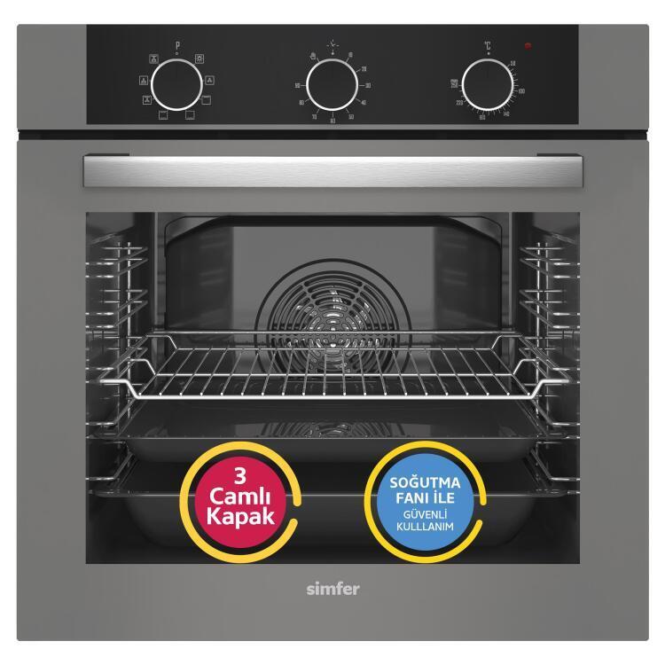 Simfer 9 Fonksiyon QS Mekanik Gri Büyük Pop-Up 3'lü Ankastre Set (8222 Fırın + 3538 Ocak + 8736 Davlumbaz) - 2