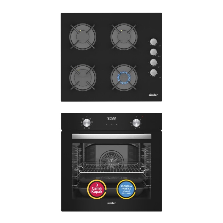Simfer 9 Fonksiyon QS Dijital Siyah 2'li Ankastre Set (8208 Fırın + 3500 Ocak) - Simfer