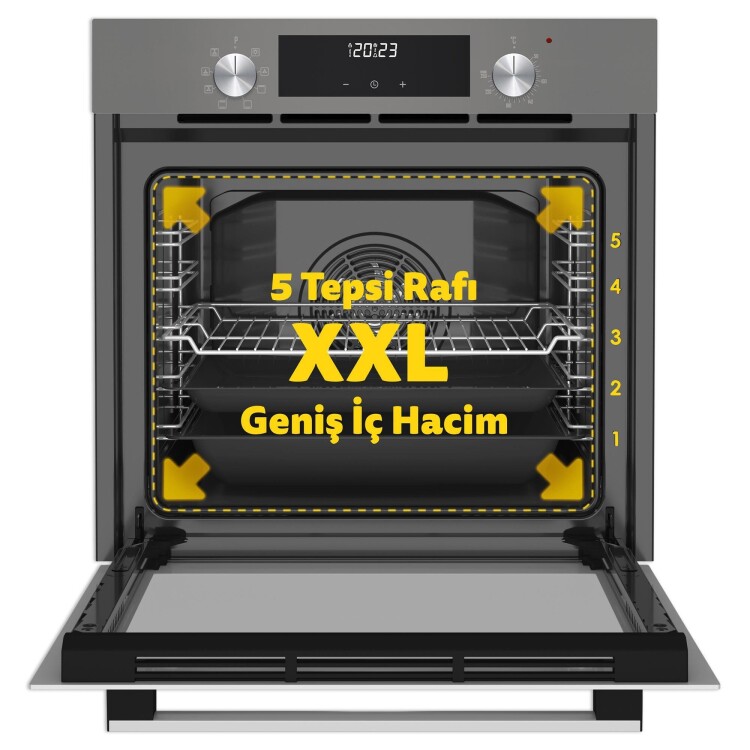 Simfer 9 Fonksiyon QS Gri Dijital Power Turbo Elektrikli 2'li Ankastre Set (Fırın + Elektirikli Ocak) - 4