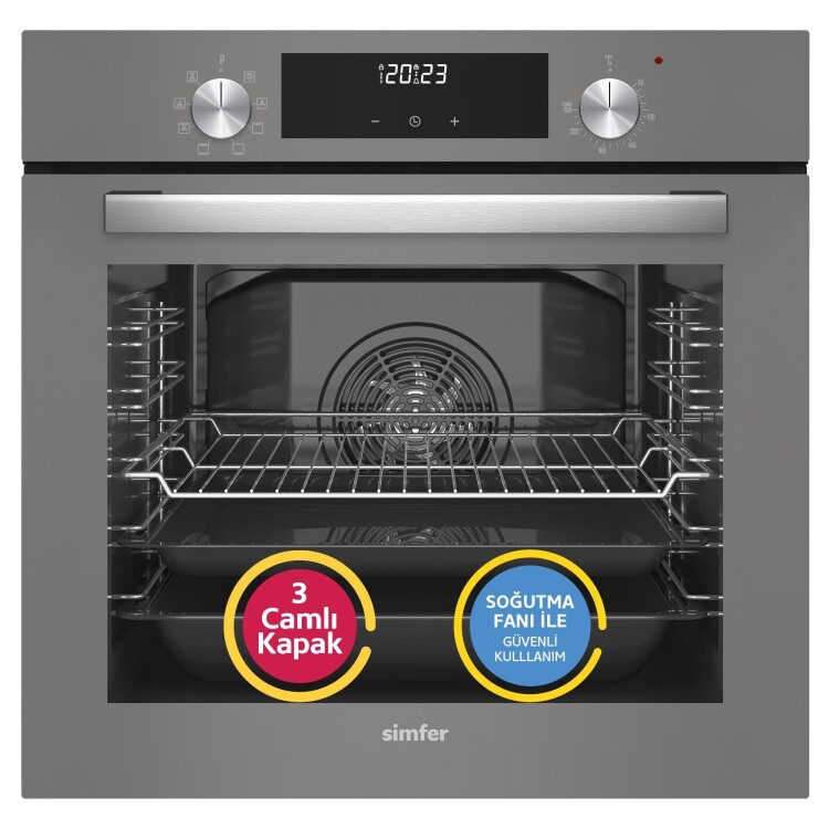 Simfer 9 Fonksiyon QS Gri Dijital Power Turbo Elektrikli 3'lü Ankastre Set (Fırın + Elektirikli Ocak + Davlumbaz) - 2