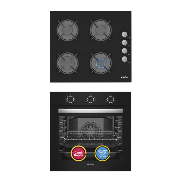 Simfer 9 Fonksiyon QS Mekanik Siyah Büyük Pop-Up 2'li Ankastre Set (8220 Fırın + 3500 Ocak) - Simfer