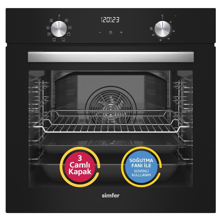 Simfer 9 Fonksiyon QS Siyah Dijital Power Turbo Elektrikli 2'li Ankastre Set (Fırın + Elektrikli Ocak) - 2