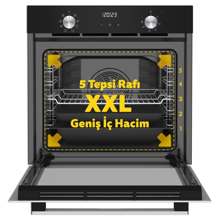 Simfer 9 Fonksiyon QS Siyah Dijital Power Turbo Elektrikli 2'li Ankastre Set (Fırın + Elektrikli Ocak) - 4