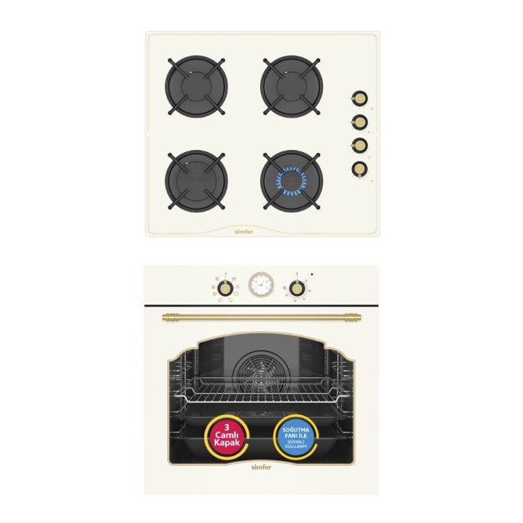 Simfer 9 Fonksiyon Retro Bej 2'li Ankastre Set (8218 Fırın + 3326 Ocak) - Simfer