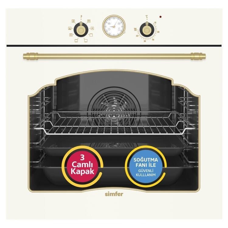 Simfer 9 Fonksiyon Retro Bej 2'li Ankastre Set (8218 Fırın + 3326 Ocak) - 2