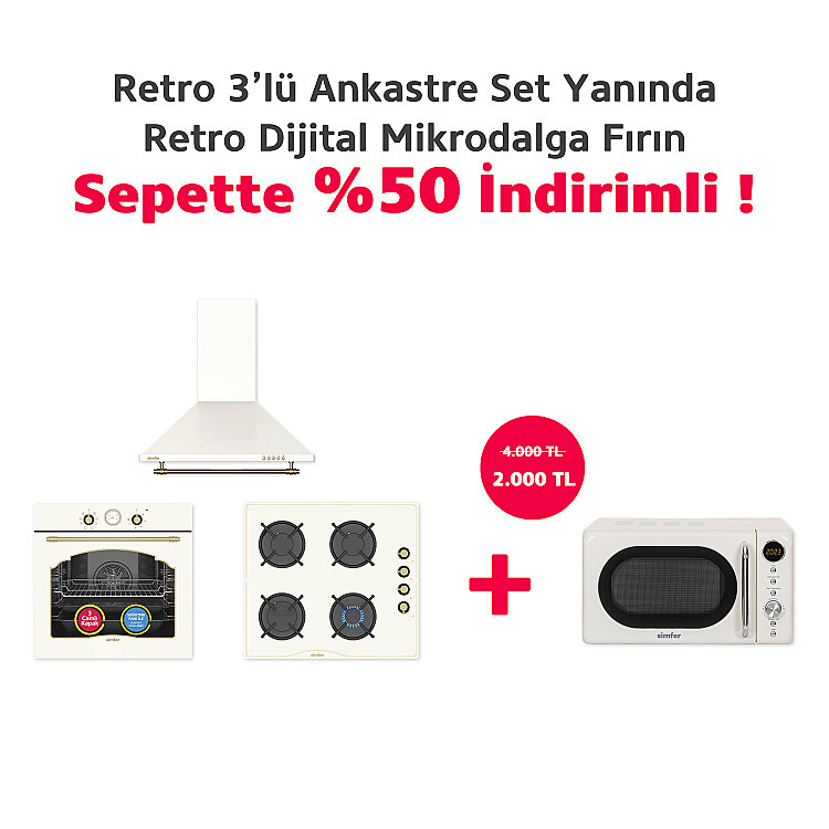 Simfer 9 Fonksiyon Retro Bej 3'lü Ankastre Set (8218 Fırın + 3326 Ocak + 8716 Davlumbaz) - 2