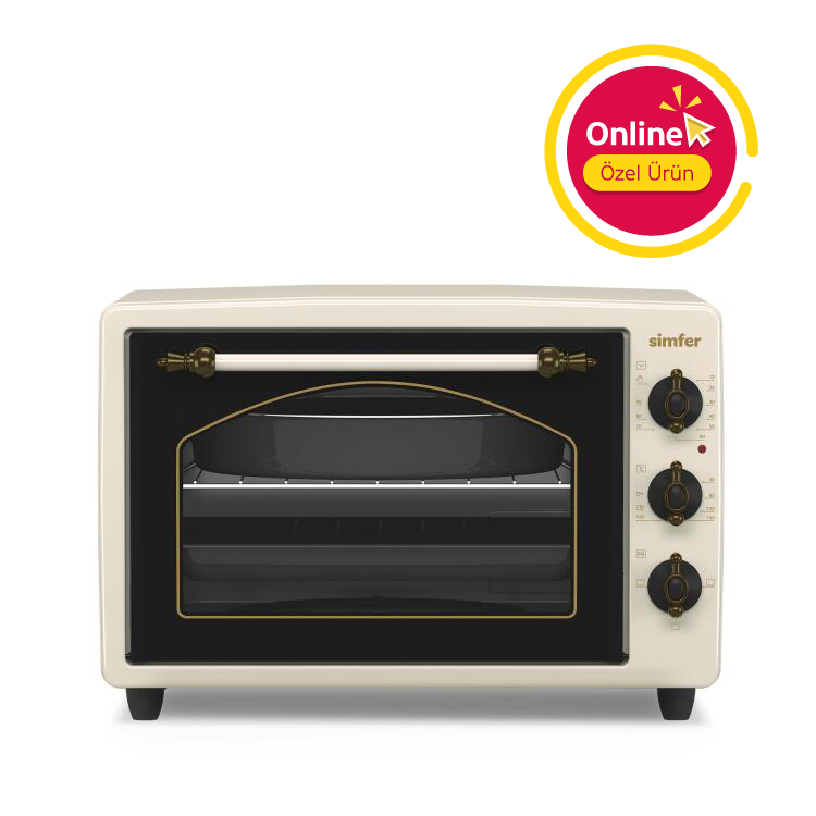 Simfer 3495 Retro Bej 34 LT Statik Mini / Midi Fırın - 4 Fonksiyon, Programlanabilir Pişirme & Isı Kontrol - SİMFER