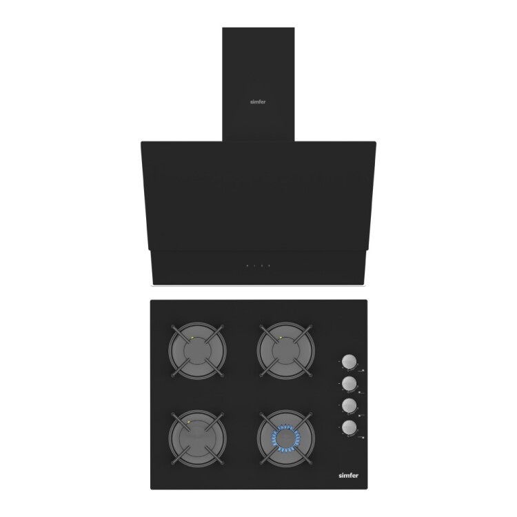 Simfer QS Siyah 2'li Cam Ankastre Set (3500 Ocak + 8703 Davlumbaz) - Simfer