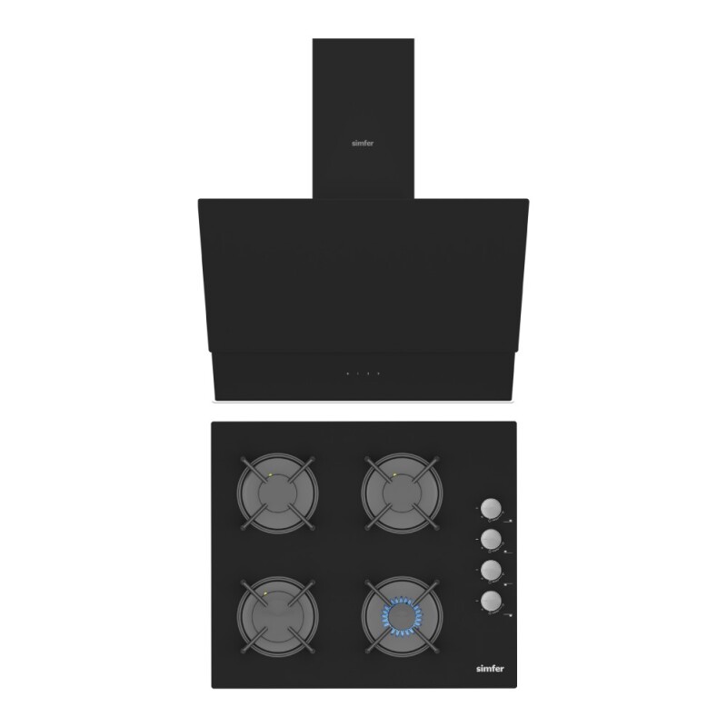 Simfer QS Siyah 2'li Cam Ankastre Set (3500 Ocak + 8703 Davlumbaz) - 1