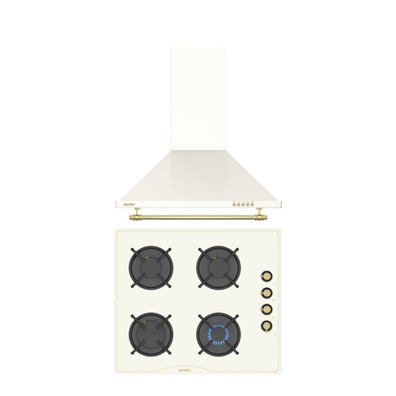 Simfer Retro Bej 2'li Cam Ankastre Set (3326 Ocak + 8716 Davlumbaz) - 1