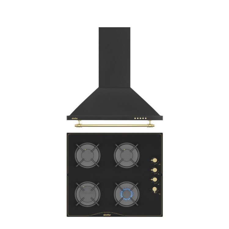 Simfer Retro Siyah 2'li Cam Ankastre Set (3325 Ocak + 9612 Davlumbaz) - Simfer