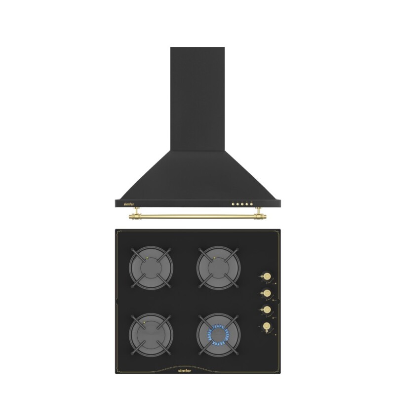 Simfer Retro Siyah 2'li Cam Ankastre Set (3325 Ocak + 9612 Davlumbaz) - 1