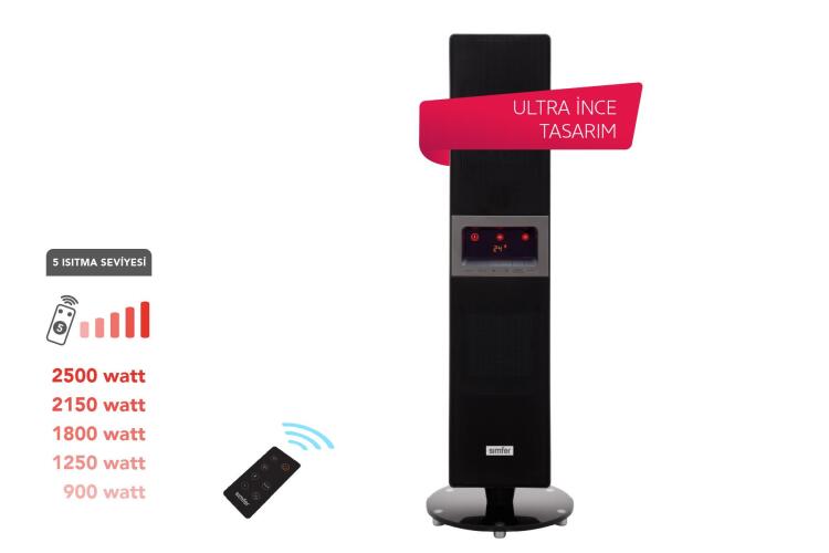 Simfer Single X Karbon Serisi IP65 Suya-Toza Dayanıklı Siyah Uzaktan Kumandalı İç/Dış Mekan Isıtıcı - 1