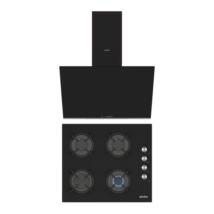 Simfer Siyah 2'li Cam Ankastre Set (3046 Ocak + 8727 Davlumbaz) - SİMFER