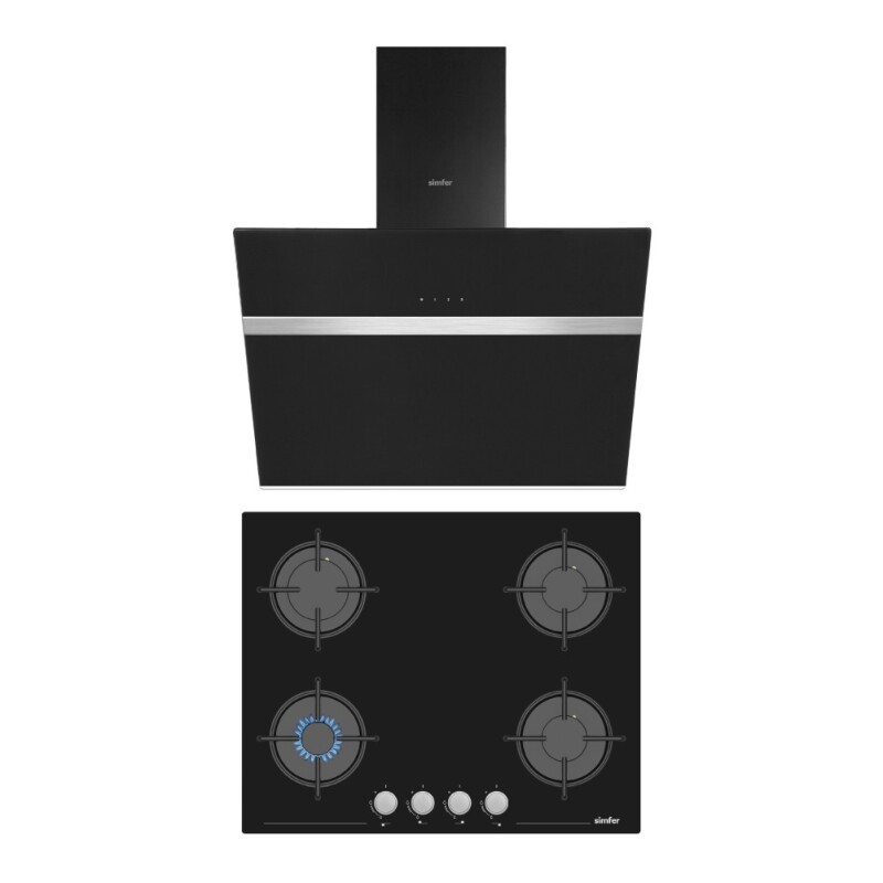 Simfer Siyah Cam 2'li Ankastre Set (3653 Ocak + 8611 Davlumbaz) - 1