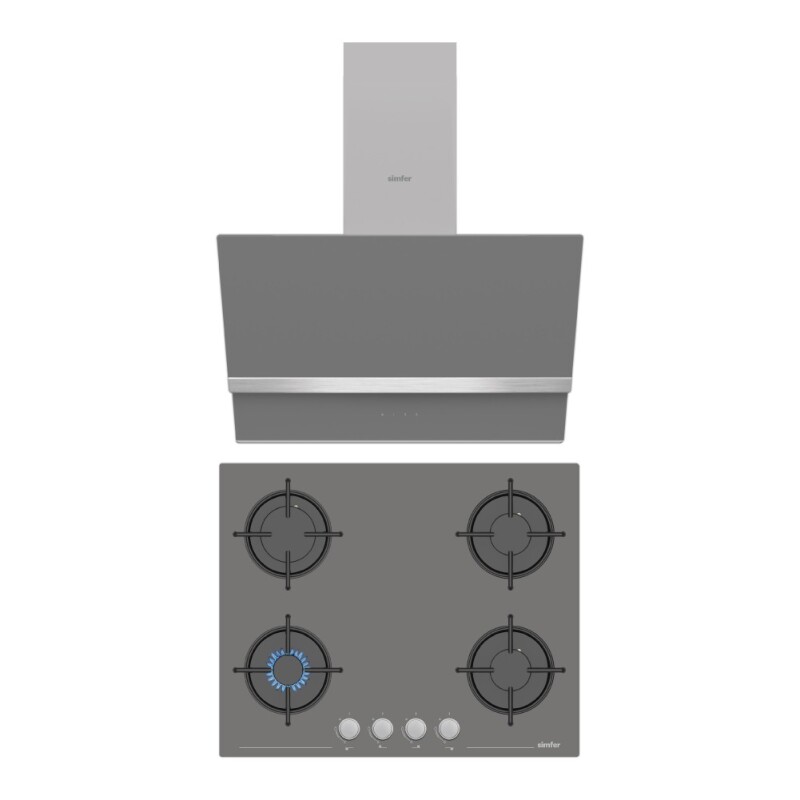 Simfer Steam Gri 2'li Cam Ankastre Set (3656 Ocak + 8740 Davlumbaz) - 1