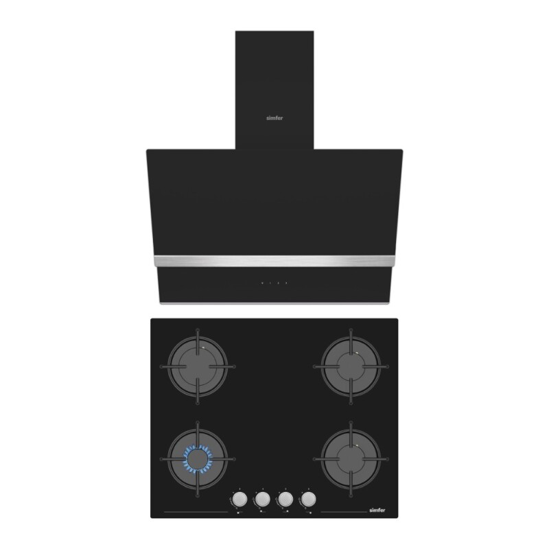 Simfer Steam Siyah 2'li Cam Ankastre Set (3653 Ocak + 8738 Davlumbaz) - 1
