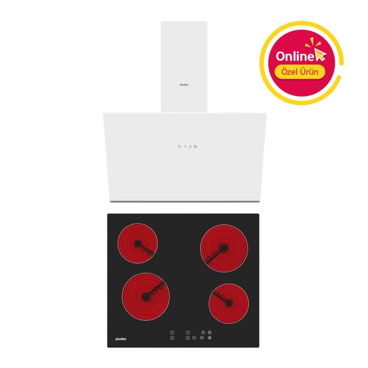 Simfer Trend Beyaz Elektrikli 2'li Ankastre Set (Elektrikli Ocak + Davlumbaz) - Simfer