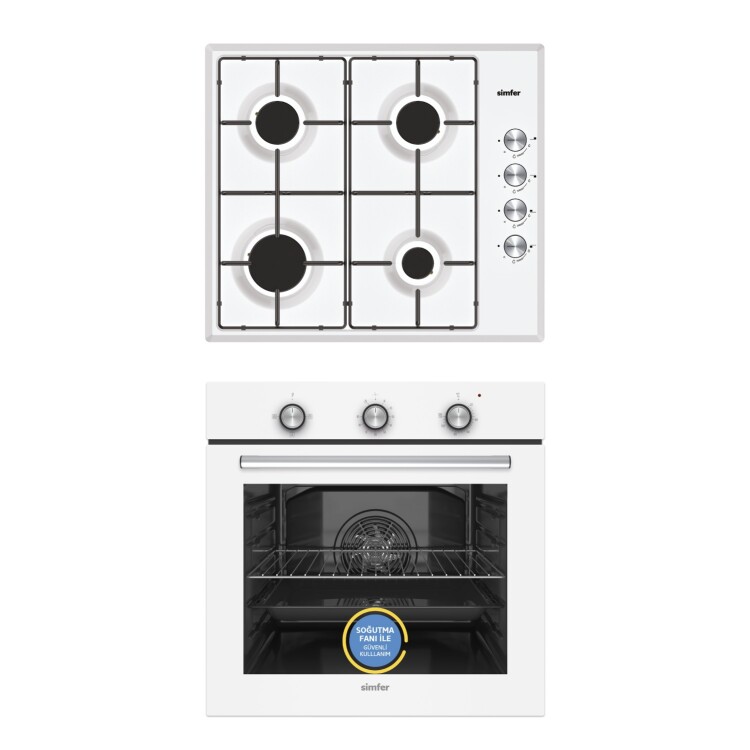 Simfer Trend Dijital Beyaz Turbo Özellikli Emaye Ocaklı 2'li Ankastre Set (Fırın+Ocak) - Simfer
