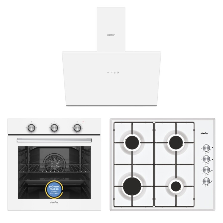 Simfer Trend Dijital Beyaz Turbo Özellikli Emaye Ocaklı 3'lü Ankastre Set (Fırın+Ocak+Davlumbaz) - 1