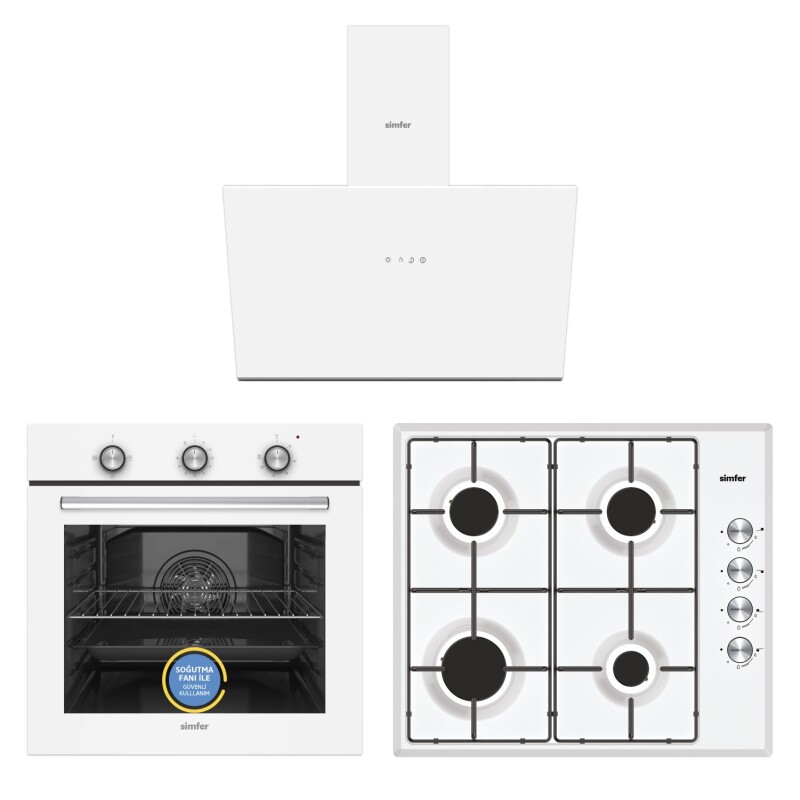 Simfer Trend Dijital Beyaz Turbo Özellikli Emaye Ocaklı 3'lü Ankastre Set (Fırın+Ocak+Davlumbaz) - 1