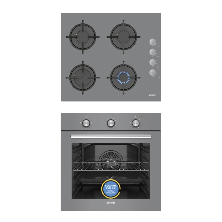 Simfer Trend Mekanik Gri Turbo Özellikli Cam 2'li Ankastre Set (Fırın+Ocak) - 1
