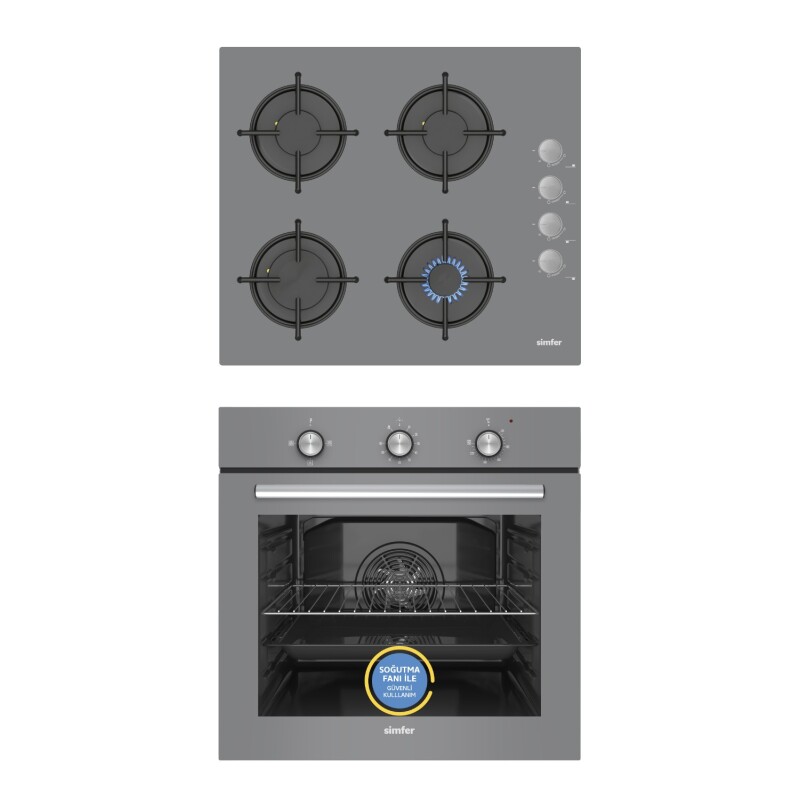 Simfer Trend Mekanik Gri Turbo Özellikli Cam 2'li Ankastre Set (Fırın+Ocak) - 1