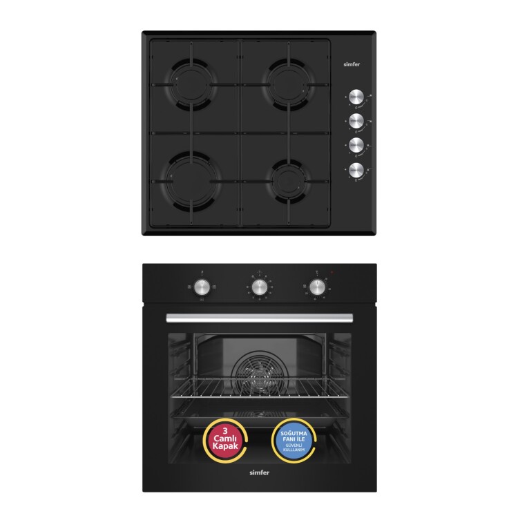 Simfer Trend Mekanik Siyah Turbo Özellikli Emaye Ocaklı 2'li Ankastre Set (Fırın+Ocak) - Simfer