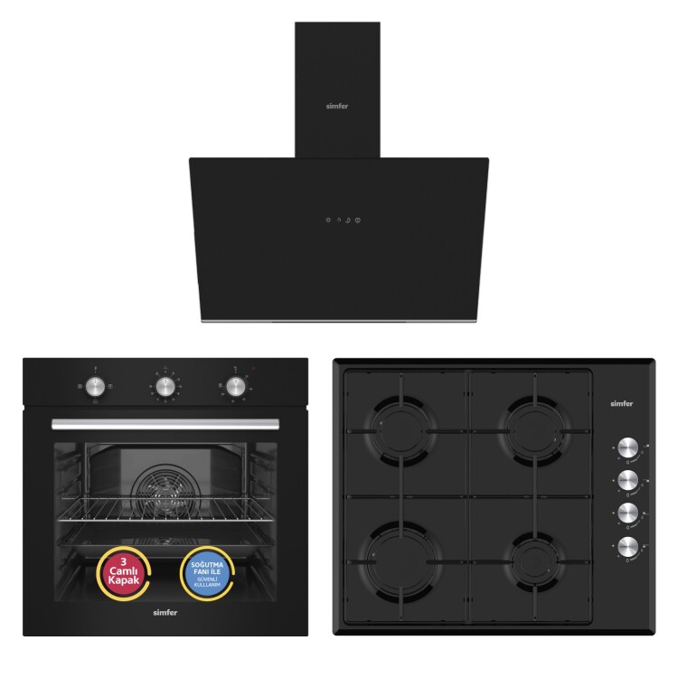 Simfer Trend Mekanik Siyah Turbo Özellikli Emaye Ocaklı 3'lü Ankastre Set - 1