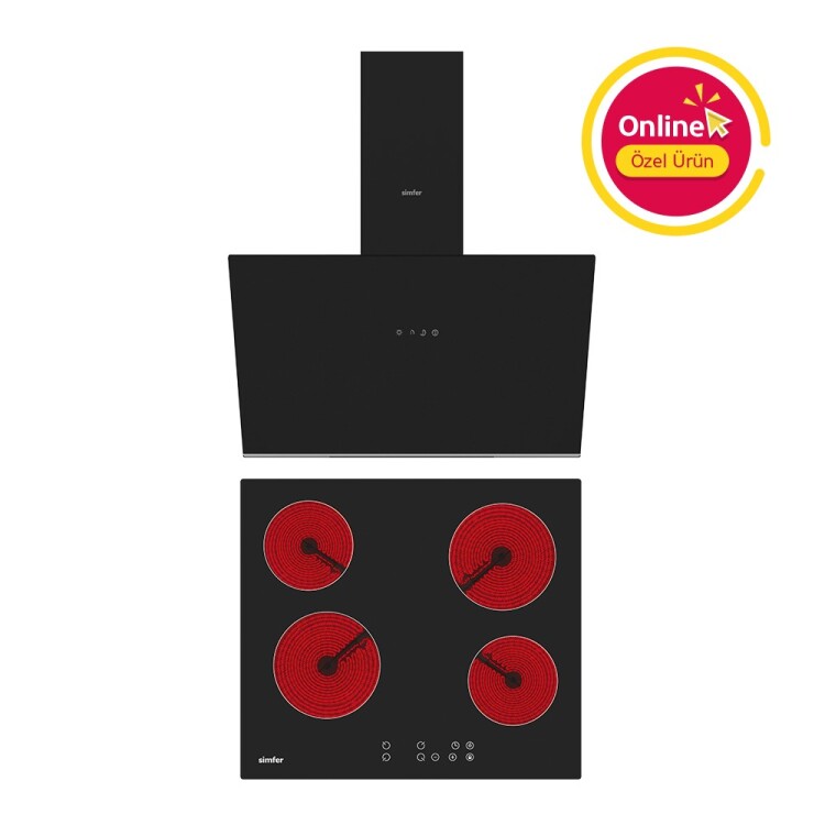 Simfer Trend Siyah Elektrikli 2'li Ankastre Set (Elektrikli Ocak + Davlumbaz) - Simfer