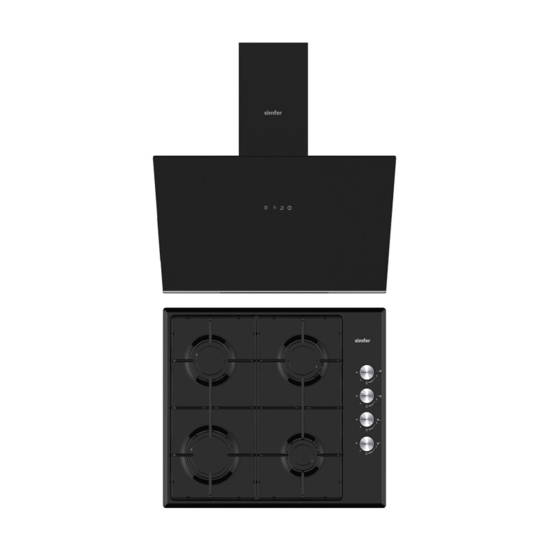 Simfer Trend Siyah Emaye Ocaklı 2'li Ankastre Set (Ocak + Davlumbaz) - 1